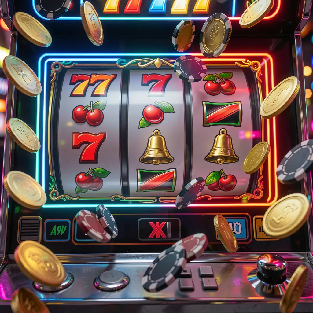 Modern digital slot machine with vibrant symbols and dynamic coin effects representing high energy slot action at RM10000 casino in Malaysia